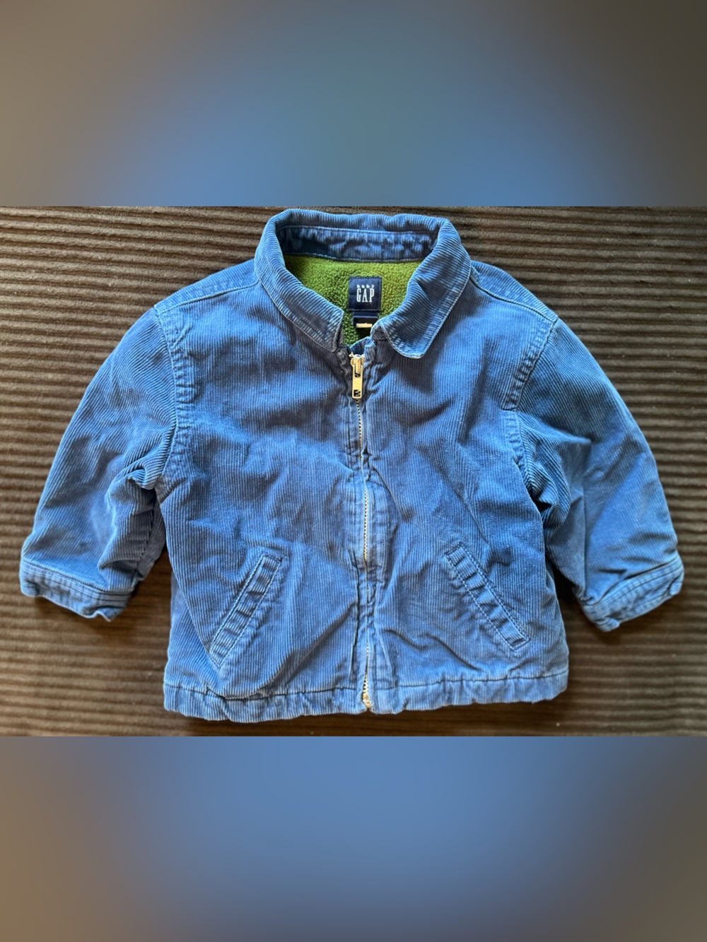 GAP Kids Baby Toddler Y2K Blue Corduroy Jacket Fleece Lining 18 24 Months
